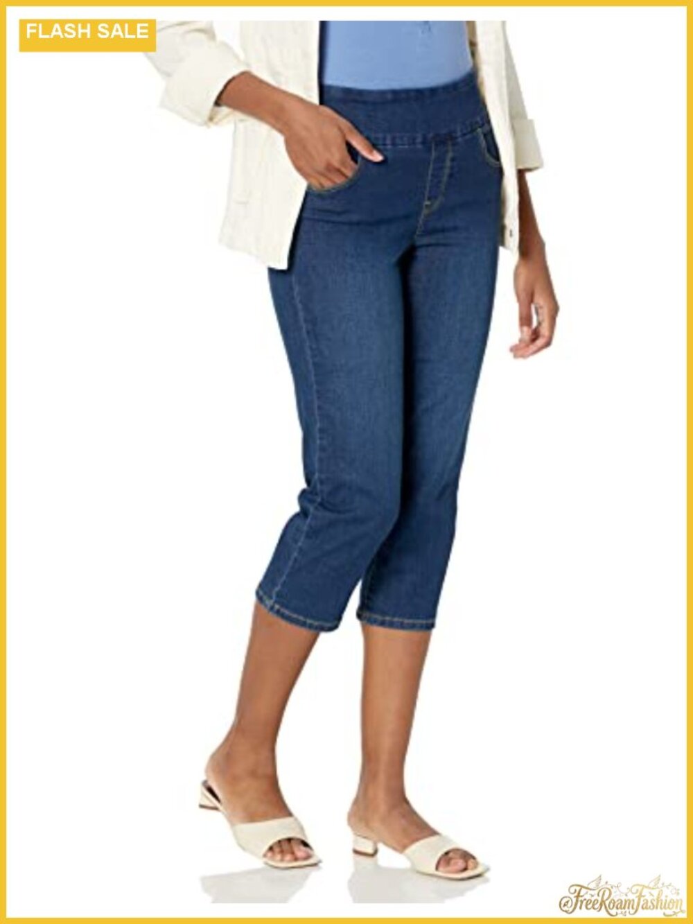 High Rise Skinny Pull On Capri Jeans Stretch Denim